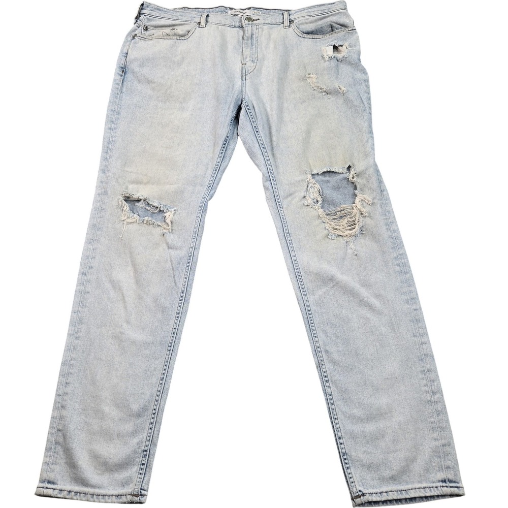 True Religion Jeans Mens 38x32 Blue Skinny Slim Distressed Light Wash Stretch